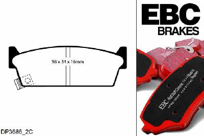 DP3686/2C, Nissan 200SX, 1.8 Turbo (S13) 1991-1994, EBC Redstuff remblokken set achteras, Voor modellen met remschijf diameter van 266mm aan de achteras