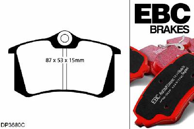 DP3680C, Nissan Note, 1.6 2005-2013, EBC Redstuff remblokken set achteras, Voor modellen met Girling/TRW remklauwen aan de achteras, Voor modellen met remschijf diameter van 240mm aan de achteras