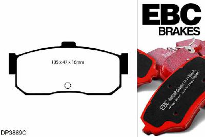DP3889C, Nissan Pulsar, 2.0 Turbo GTi-R 230 PK 1992-1995, EBC Redstuff remblokken set achteras, Voor modellen met remschijf diameter van 258mm aan de achteras