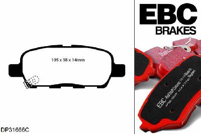 DP31666C, Nissan X-Trail, 2.5 2002-2007, EBC Redstuff remblokken set achteras, Voor modellen met Akebono remklauwen aan de achteras, Voor modellen met remschijf diameter van 292mm aan de achteras