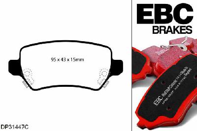 DP31447C, Opel Astra Cabriolet, 2.2 TD 2003-2005, EBC Redstuff remblokken set achteras, Voor modellen met Girling/TRW remklauwen aan de achteras, Voor modellen met remschijf diameter van 264mm aan de achteras