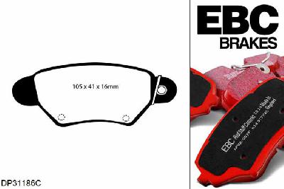 DP31186C, Opel Astra Coupe, 2.2 2000-2005, EBC Redstuff remblokken set achteras, Voor modellen met Bosch remklauwen aan de achteras, Voor modellen met remschijf diameter van 264mm aan de achteras