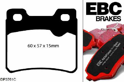 DP3761C, Opel Vectra, 2.0 16v 1993-1995, EBC Redstuff remblokken set achteras, Voor modellen met ATE remklauwen aan de achteras, Voor modellen met remschijf diameter van 260mm aan de achteras