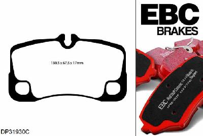 DP31930C, Porsche 911 (997) (Cast Iron Disc Only), 3.8 GT3 RS 450 PK 2009-2012, EBC Redstuff remblokken set achteras, Voor modellen met Brembo remklauwen aan de achteras, Voor modellen met remschijf diameter van 350mm aan de achteras