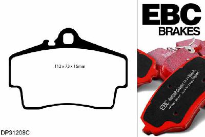 DP31208C, Porsche Boxster S (Cast Iron Discs only), 3.4 310 PK 2008-2012, EBC Redstuff remblokken set achteras, Voor modellen met Brembo remklauwen aan de achteras, Voor modellen met remschijf diameter van 299mm aan de achteras