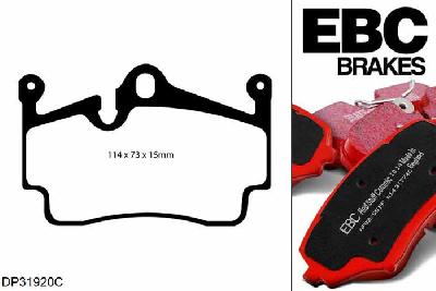 DP31920C, Porsche Cayman (Cast Iron Discs only), 3.4 S 2008-2012, EBC Redstuff remblokken set achteras, Voor modellen met Brembo remklauwen aan de achteras, Voor modellen met remschijf diameter van 299mm aan de achteras