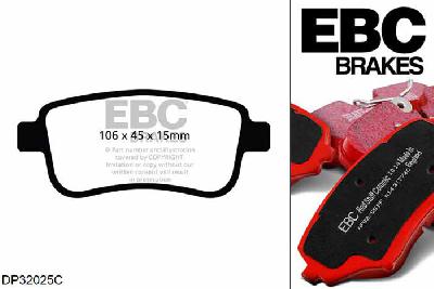 DP32025C, Renault Megane MK3 Coupe, 2.0 Turbo RS Trophy 275 PK 2014-2016, EBC Redstuff remblokken set achteras, Voor modellen met Bosch remklauwen aan de achteras, Voor modellen met remschijf diameter van 290mm aan de achteras