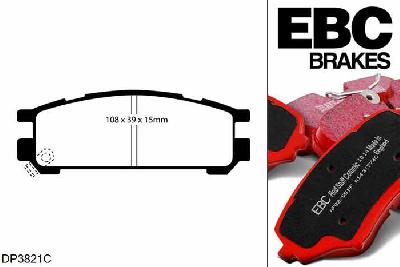 DP3821C, Subaru Impreza, 1.6 2000-2002, EBC Redstuff remblokken set achteras, Voor modellen met remschijf diameter van 266mm aan de achteras