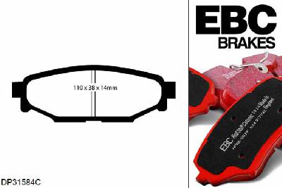 DP31584C, Subaru Impreza, 2.5 Turbo WRX 2007-2008, EBC Redstuff remblokken set achteras, Voor modellen met Akebono remklauwen aan de achteras, Voor modellen met remschijf diameter van 286mm aan de achteras