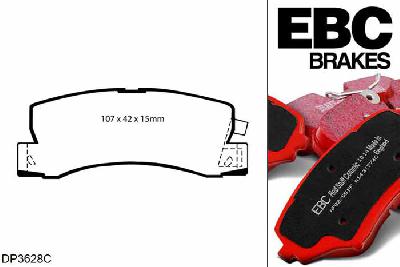 DP3628C, Toyota Celica, 2.0 Turbo GT4 (ST185) 1990-1994, EBC Redstuff remblokken set achteras, Voor modellen met Akebono remklauwen aan de achteras, Voor modellen met remschijf diameter van 288mm aan de achteras