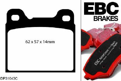 DP31043C, Volvo 850, 2.3 Turbo R 1995-1997, EBC Redstuff remblokken set achteras, Voor modellen met ATE remklauwen aan de achteras, Voor modellen met remschijf diameter van 295mm aan de achteras