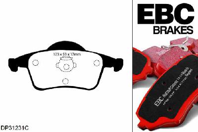 DP31231C, Volvo S60, 2.4 Turbo T5 2005-2007, EBC Redstuff remblokken set achteras, Voor modellen met ATE remklauwen aan de achteras, Voor modellen met remschijf diameter van 288mm aan de achteras