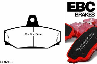 DP3793C, Volvo V70 Mk1, 2.4 Turbo R 4WD 1999-2000, EBC Redstuff remblokken set achteras, Voor modellen met Girling/TRW remklauwen aan de achteras, Voor modellen met remschijf diameter van 287mm aan de achteras
