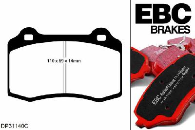 DP31140C, Volvo V70 Mk2, 2.5 Turbo R 2003-2007, EBC Redstuff remblokken set achteras, Voor modellen met Brembo remklauwen aan de achteras, Voor modellen met remschijf diameter van 330mm aan de achteras