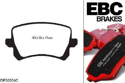 DP32004C, VW Passat, 1.4 Turbo 120 PK 2007-2014, EBC Redstuff remblokken set achteras, Voor modellen met TRW remklauwen aan de achteras, Voor modellen met remschijf diameter van 286mm aan de achteras