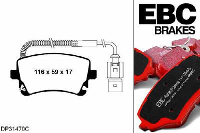 DP31470C, VW Phaeton, 3.6 (4 Pad Set) 280 PK 2008-2016, EBC Redstuff remblokken set achteras, Voor modellen met TRW remklauwen aan de achteras, Voor modellen met remschijf diameter van 310mm aan de achteras