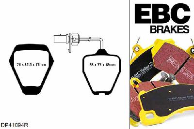 DP41094R, Audi A6 quattro Avant (C5/4B), 2.7 Twin Turbo 1997-1999, EBC Yellowstuff remblokken set vooras, Voor modellen met Girling/TRW remklauwen aan de vooras, Voor modellen met een remschijf diameter 321mm