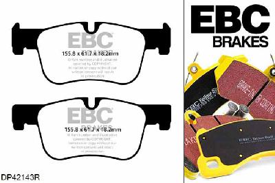 DP42143R, BMW 4 Series (F36) Gran Coupe, 418 d  (2.0 TD) 143 PK 2014-, EBC Yellowstuff remblokken set vooras, Voor modellen met ATE remklauwen aan de vooras, Voor modellen met een remschijf diameter 300mm