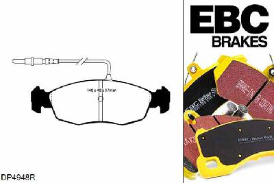 DP4948R, Citroen Xsara, 1.9 TD 1997-2000, EBC Yellowstuff remblokken set vooras, Voor modellen met ATE remklauwen aan de vooras, Voor modellen met een remschijf diameter 247mm