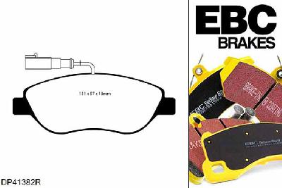 DP41382R, Fiat Bravo, 1.4 Turbo 150 PK 2007-2010, EBC Yellowstuff remblokken set vooras, Voor modellen met Bosch remklauwen aan de vooras, Voor modellen met een remschijf diameter 281mm