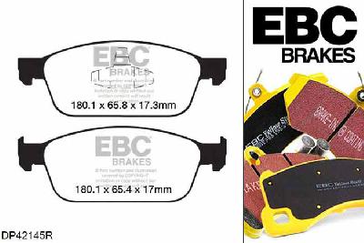 DP42145R, Ford Focus Mk3, 2.0 Turbo ST 250 PK 2011-, EBC Yellowstuff remblokken set vooras, Voor modellen met ATE remklauwen aan de vooras, Voor modellen met een remschijf diameter 320mm