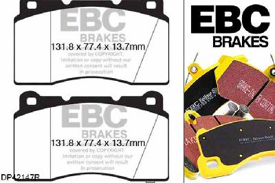 DP42147R, Hyundai Genesis Coupe, 2.0 Turbo 277 PK 2012-2016, EBC Yellowstuff remblokken set vooras, Voor modellen met Brembo remklauwen aan de vooras, Voor modellen met een remschijf diameter 340mm