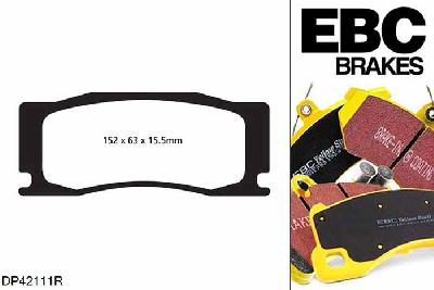 DP42111R, Jaguar XKR, 4.2 Supercharged (Portfolio) 2007-2009, EBC Yellowstuff remblokken set vooras, Voor modellen met Alcon remklauwen aan de vooras, Voor modellen met een remschijf diameter 400mm
