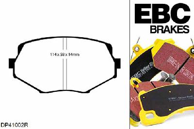 DP41002R, Mazda MX5 Mk2 (NB), 1.8 1998-2005, EBC Yellowstuff remblokken set vooras, Voor modellen met Sumitomo remklauwen aan de vooras, Voor modellen met een remschijf diameter 254mm