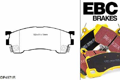 DP4971R, Mazda MX6, 2.0 1992-1997, EBC Yellowstuff remblokken set vooras, Voor modellen met Sumitomo remklauwen aan de vooras, Voor modellen met een remschijf diameter 258mm