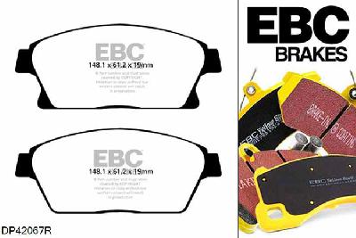 DP42067R, Opel Astra GTC (J), 1.6 Turbo 180 PK 2011-2013, EBC Yellowstuff remblokken set vooras, Voor modellen met een remschijf diameter 300mm