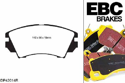 DP42014R, Opel Astra GTC (J), 1.6 Turbo 170 PK 2012-2013, EBC Yellowstuff remblokken set vooras, Voor modellen met Mando remklauwen aan de vooras, Voor modellen met een remschijf diameter 321mm