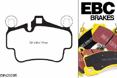 DP42029R, Porsche 911 (997) (Cast Iron Disc Only), 3.6 Carrera 4 2005-2007, EBC Yellowstuff remblokken set vooras, Voor modellen met Brembo remklauwen aan de vooras, Voor modellen met een remschijf diameter 318mm