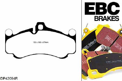 DP42094R, Porsche 911 (997) (Cast Iron Disc Only), 4.0 GT3 500 PK 2011-2013, EBC Yellowstuff remblokken set vooras, Voor modellen met Brembo remklauwen aan de vooras, Voor modellen met een remschijf diameter 380mm