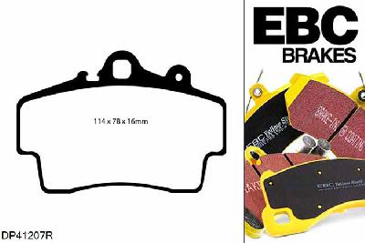 DP41207R, Porsche Cayman (Cast Iron Discs only), 2.7 2006-2009, EBC Yellowstuff remblokken set vooras, Voor modellen met Brembo remklauwen aan de vooras, Voor modellen met een remschijf diameter 298mm