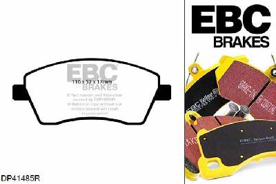 DP41485R, Renault Kangoo, 1.6 106 PK 2008-, EBC Yellowstuff remblokken set vooras, Voor modellen met TRW remklauwen aan de vooras, Voor modellen met een remschijf diameter 258mm