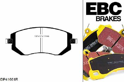 DP41661R, Subaru Legacy, 2.0 TD (BRD) 150 PK 2009-2014, EBC Yellowstuff remblokken set vooras, Voor modellen met Tokico remklauwen aan de vooras, Voor modellen met een remschijf diameter 294mm