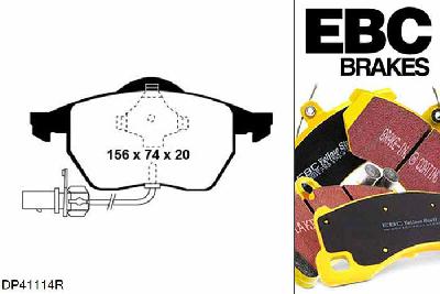 DP41114R, VW Passat, 1.9 TDI 130 PK 2000-2001, EBC Yellowstuff remblokken set vooras, Voor modellen met ATE remklauwen aan de vooras, Voor modellen met een remschijf diameter 288mm