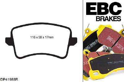 DP41988R, Audi A5 (B8), 1.8 Turbo 158 PK A5 (B8), EBC Yellowstuff remblokken set achteras Voor modellen met TRW remklauwen aan de achteras, Voor modellen met remschijf diameter van 300mm aan de achteras