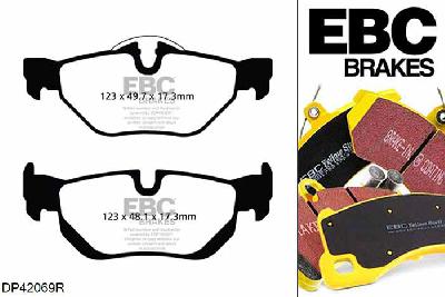 DP42069R, BMW 1 Series (E87), 120 d (2.0 TD) 177 PK 1 Series (E87), EBC Yellowstuff remblokken set achteras Voor modellen met ATE remklauwen aan de achteras, Voor modellen met remschijf diameter van 300mm aan de achteras
