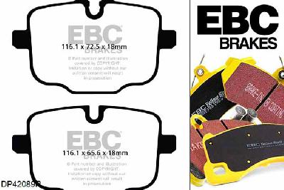 DP42089R, BMW 5 Series (F10), 525 d (3.0 TD) 5 Series (F10), EBC Yellowstuff remblokken set achteras Voor modellen met TRW remklauwen aan de achteras, Voor modellen met remschijf diameter van 345mm aan de achteras