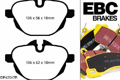 DP42047R, BMW X4, 3.0 Turbo (35) 306 PK X4, EBC Yellowstuff remblokken set achteras Voor modellen met TRW remklauwen aan de achteras, Voor modellen met remschijf diameter van 330mm aan de achteras