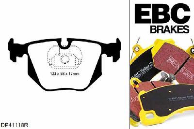 DP41118R, BMW X5, 4.4 (E53) 286 PK X5, EBC Yellowstuff remblokken set achteras Voor modellen met ATE remklauwen aan de achteras, Voor modellen met remschijf diameter van 324mm aan de achteras