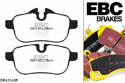 DP42046R, BMW Z4, 2.0 Turbo (E89) (28) 245 PK Z4, EBC Yellowstuff remblokken set achteras Voor modellen met TRW remklauwen aan de achteras, Voor modellen met remschijf diameter van 300mm aan de achteras