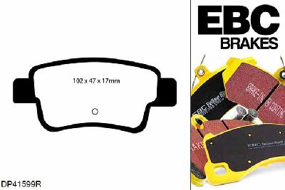 DP41599R, Fiat Grande Punto, 1.9 TD 130 PK Grande Punto, EBC Yellowstuff remblokken set achteras Voor modellen met Bosch remklauwen aan de achteras, Voor modellen met remschijf diameter van 264mm aan de achteras