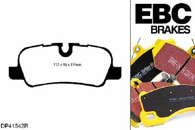 DP41542R, Landrover Discovery 4, 3.0 Supercharged 340 PK Discovery 4, EBC Yellowstuff remblokken set achteras Voor modellen met TRW remklauwen aan de achteras, Voor modellen met remschijf diameter van 350mm aan de achteras