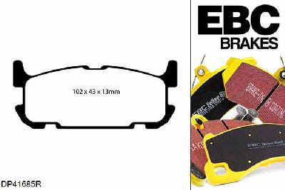 DP41685R, Mazda MX5 Mk2 (NB), 1.8 (Sport) (LSD) MX5 Mk2 (NB), EBC Yellowstuff remblokken set achteras Voor modellen met Akebono remklauwen aan de achteras, Voor modellen met remschijf diameter van 275mm aan de achteras