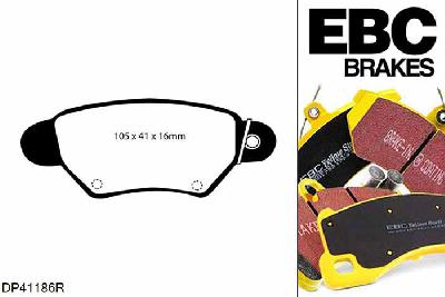 DP41186R, Opel Astra Coupe, 1.6 Astra Coupe, EBC Yellowstuff remblokken set achteras Voor modellen met Bosch remklauwen aan de achteras, Voor modellen met remschijf diameter van 264mm aan de achteras