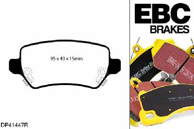 DP41447R, Opel Astra GTC (H), 2.0 Turbo 170 PK Astra GTC (H), EBC Yellowstuff remblokken set achteras Voor modellen met Girling/TRW remklauwen aan de achteras, Voor modellen met remschijf diameter van 264mm aan de achteras