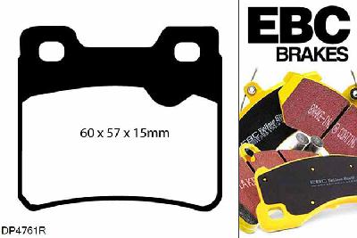 DP4761R, Opel Calibra, 2.5 Calibra, EBC Yellowstuff remblokken set achteras Voor modellen met ATE remklauwen aan de achteras, Voor modellen met remschijf diameter van 286mm aan de achteras