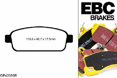 DP42066R, Opel Zafira Tourer, 2.0 Twin TD 195 PK Zafira Tourer, EBC Yellowstuff remblokken set achteras Voor modellen met TRW remklauwen aan de achteras, Voor modellen met remschijf diameter van 292mm aan de achteras